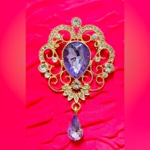 Elegant Gold and Purple rhinestone brooch